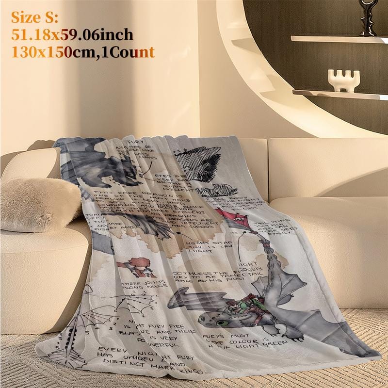 How to Train Your Dragon Sketch Throw Blanket, Night Fury Art Design Fleece Blanket, Slogan Print Blanket, Cozy Blanket for Fantasy Lovers, Soft & Warm