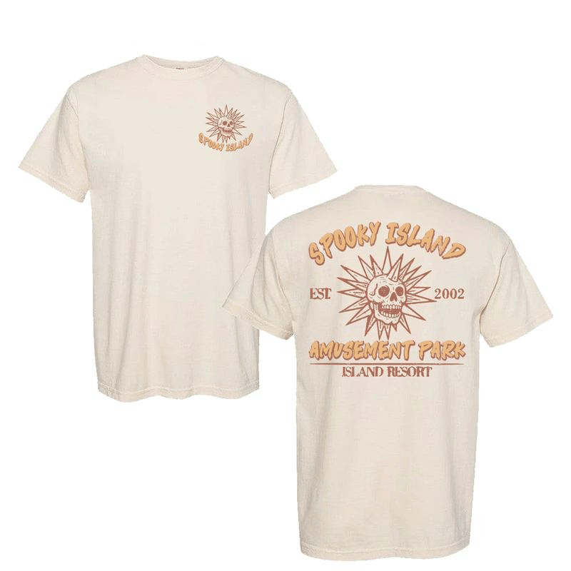 Spooky Island T-Shirt, Retro-Cartoon-Halloween-Film-T-Shirt, Spooky Island Disco-Schädel 