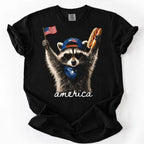Comfort Colors Feral Raccoon Patriotic T-Shirt - Funny 4th of July America Tee for Men & Women