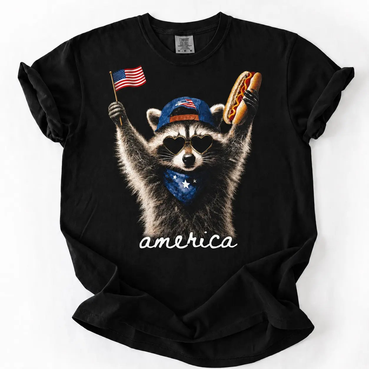 Comfort Colors Feral Raccoon Patriotic T-Shirt - Funny 4th of July America Tee for Men & Women
