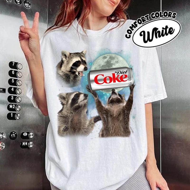 Drei Waschbären Diet Coke Vintage Comfort Color T-Shirts, lustiges Meme Genz Dank Raccoons, Geschenkidee, Unisex-T-Shirt, Herrenunterwäsche Rundhalsausschnitt 