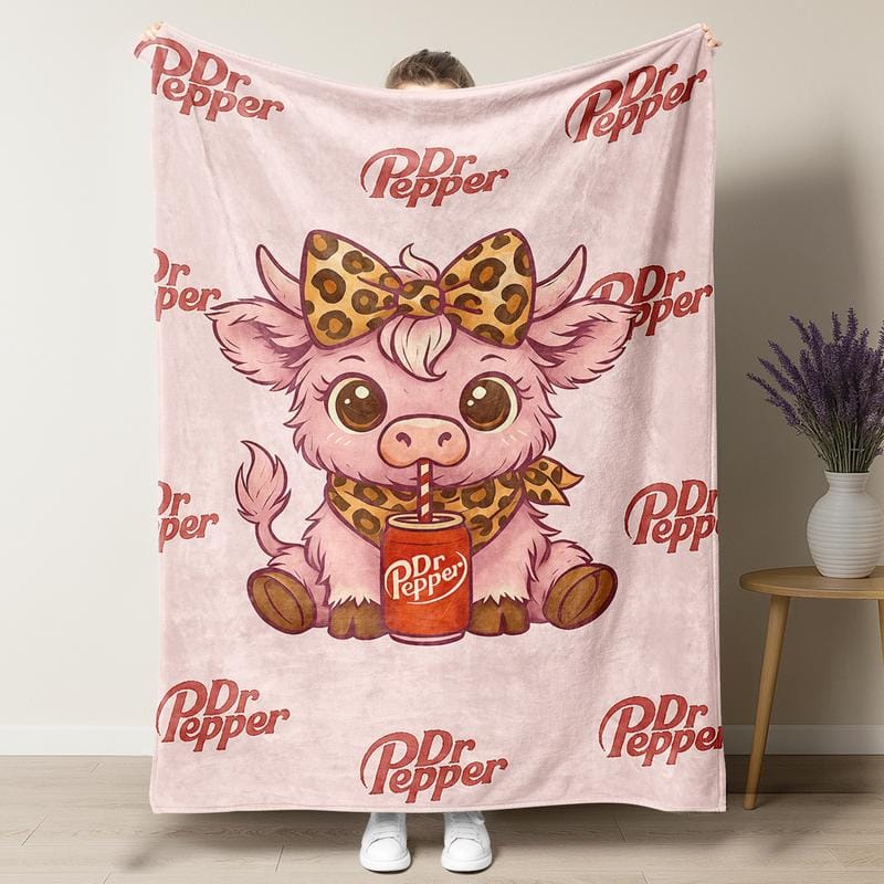 Niedliche Kuscheldecke mit Hochlandrind-Motiv, Dr. Pepper-weiche, warme Decke, ideal für klimatisierte Räume, als gemütliche Kuscheldecke für Zuhause, Büro, Reisen und Camping – das perfekte Weihnachtsgeschenk!
