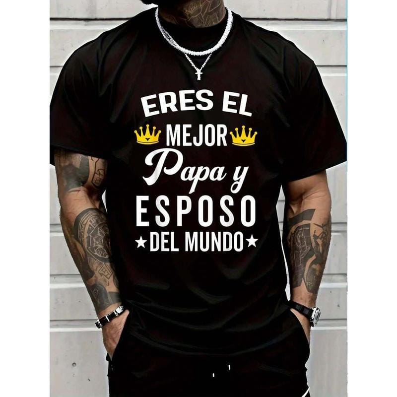 100% Cotton Regalos Para Papa Dia Del Padre Camiseta Mejor Esposo T-Shirt Short Sleeve T-Shirt Women's Men's Graphic Tee Causal Tops Women's Men Graphic Tee