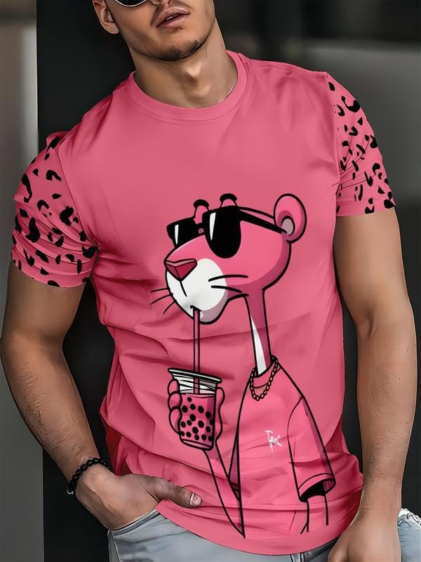Men's Fashion Casual T-Shirt - 100% Polyester, Crew Neck Short Sleeve, Machine Washable, Four Seasons Comfort, Daily Wear | Crew Neck T-Shirt | Smooth Textured Fabric
