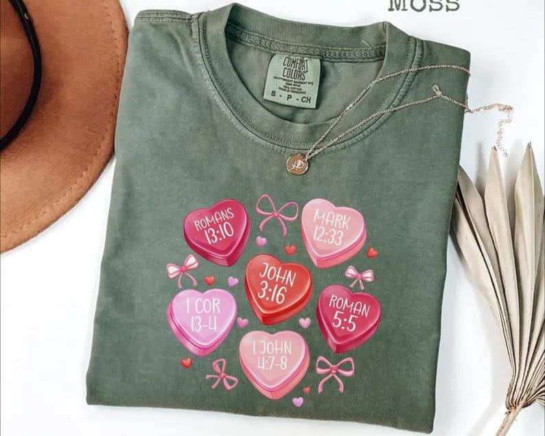 Valentine Comfort Colors Shirt, Candy Hearts Bible Verse Tee