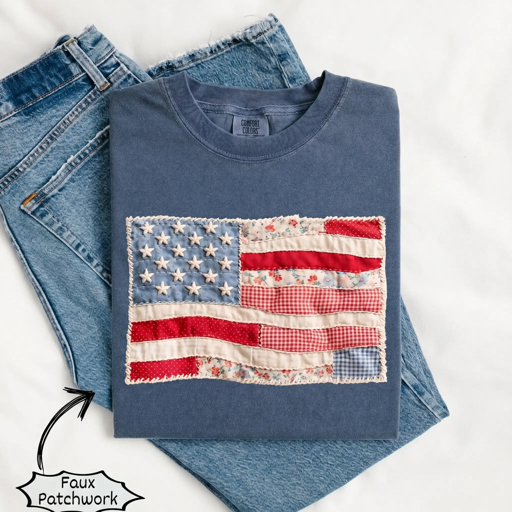 Memorial Day T-shirt American Eagle Independence Day 250 Years 1776 2026 Comfort Colors Retro American Flag Shirt, Faux Patchwork, Digital Print, vinyl ink