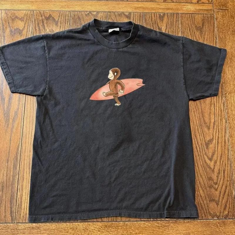 Curious George Surfing Graphic T-Shirt 100% Cotton Cute Cartoon Monkey Unisex Shirt