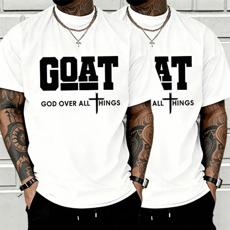 GOAT “God Over All” Men’s Christian T-Shirt – 100% Cotton Streetwear Faith Tee