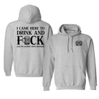 „Ich bin hier, um zu trinken und zu vögeln“-Hoodie, lustiges Trinkshirt, bedruckter Hoodie, lässige Herrenbekleidung aus Baumwolle 