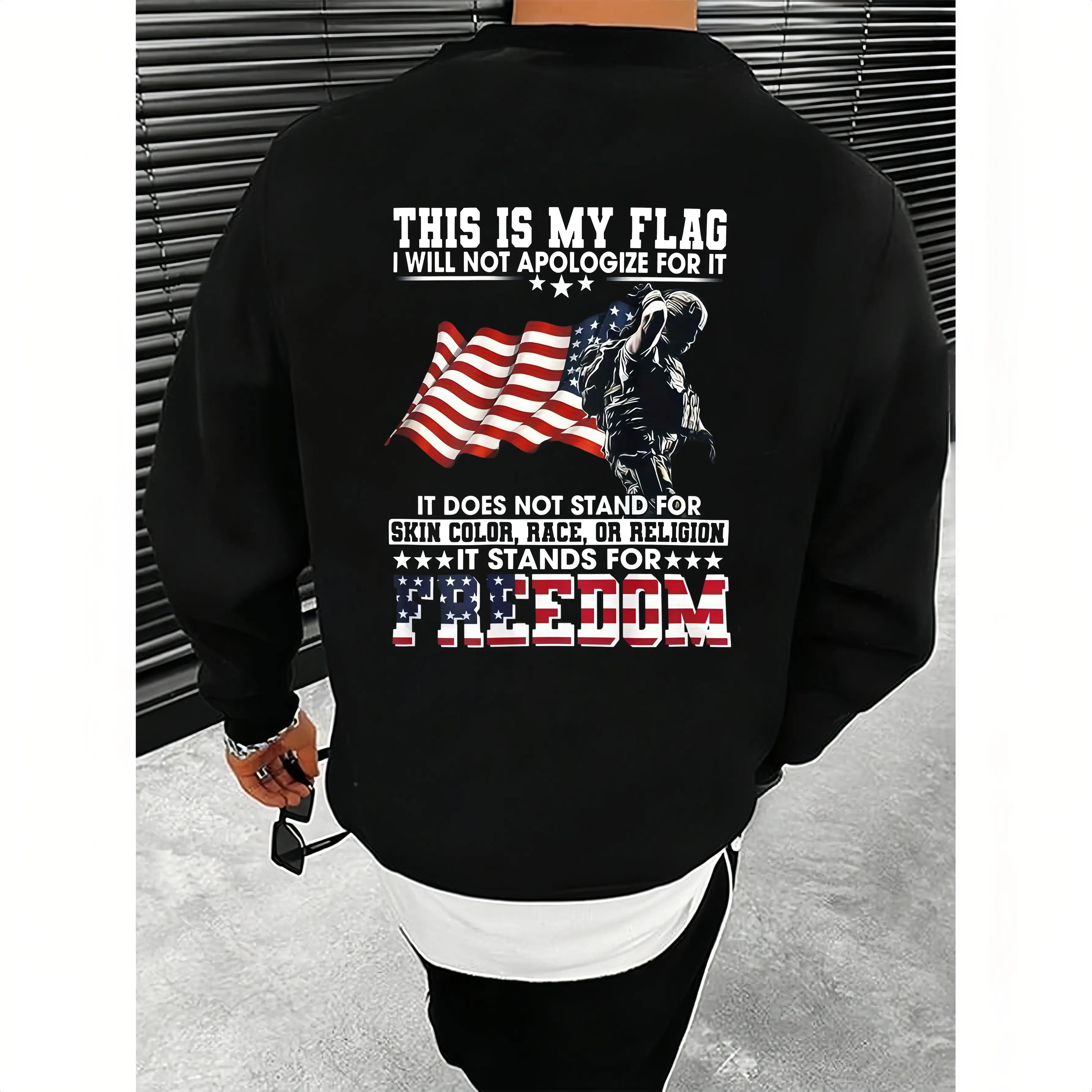 Vintage Patriotic American Flag & Soldier Print T-Shirt - 100% Cotton Unisex Casual Tee with Bold "Stand for Freedom" Slogan, Regular Fit Short Sleeve Shirt for Men & Women - Ideal Gift for Dad, Mom, Friends, American Flag Clothes