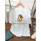 Teen Girl Cartoon Duck And Slogan Print Graphic Tees For Girl Short Sleeve T Shirts,Teen Girl's Summer Tops Crewneck Shirt Blouse.