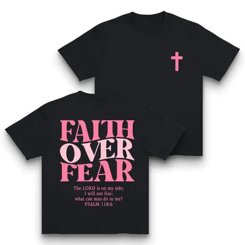 Faith Over Fear Graphic Tees - Vintage Trendy Urban Streetwear for Fashion Lovers - Stylish Casual Gym/Everyday Wear with Minimalist Bold Slogan & Soft Comfort For Women For Men 180G/230G 100% cotton, lightweight and breathable, soft and comfortable