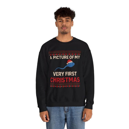 Ein Bild von meinem allerersten Weihnachtsfest – Unisex-Sweatshirt mit Rundhalsausschnitt aus schwerem Mischgewebe – Weihnachtsmannmütze – Lustiger Weihnachtspullover – Geschenk für Männer und Frauen 