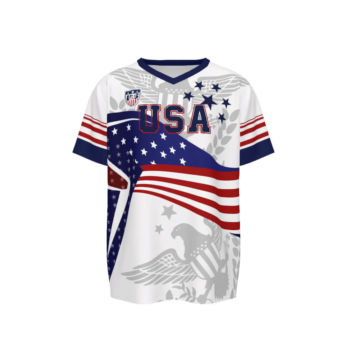V-Neck USA Bald Eagle Graphic Soccer Jersey - Patriotic America Football Shirt for 2026 Fans & Game Day Outfit