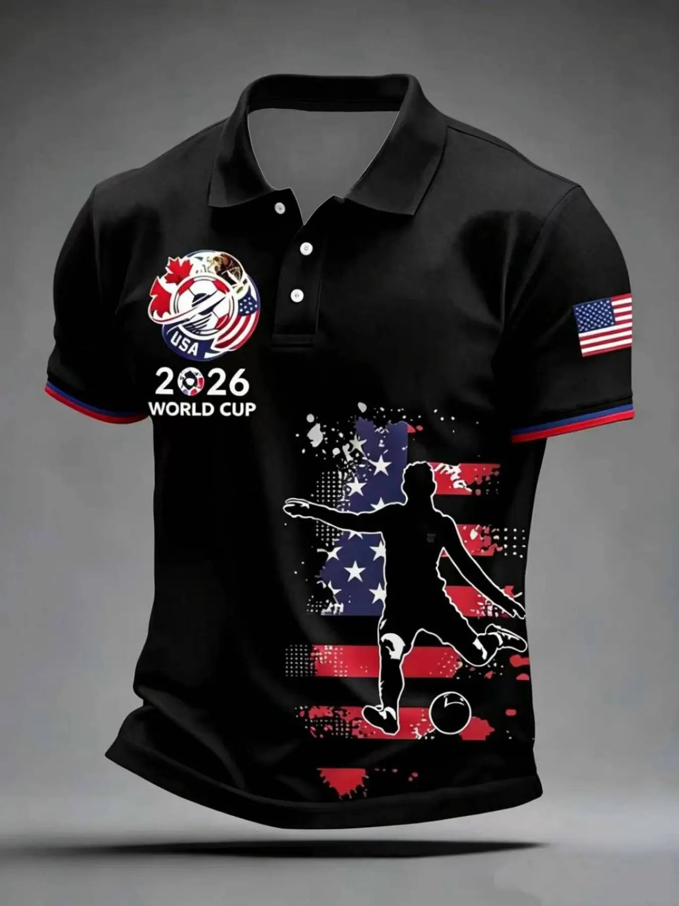 Men's Casual Sports Short Sleeve, 2026 Football & American Flag Pattern, Polyester Fabric Breathable Regular Fit Athletic Top, Athletic Training Apparel, Athletic Shirt