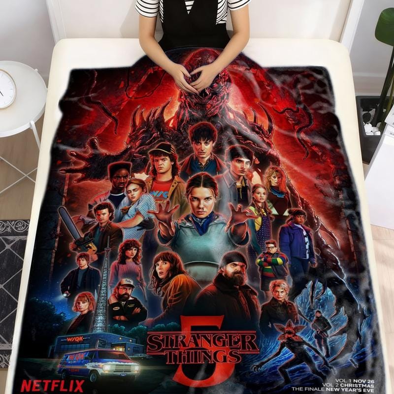 Stranger Things Staffel 5 Flanelldecke, groß, weich, leicht und warm, perfekt für Bett, Sofa, Büro, Camping, Reisen, Weihnachts- und Wintergeschenk