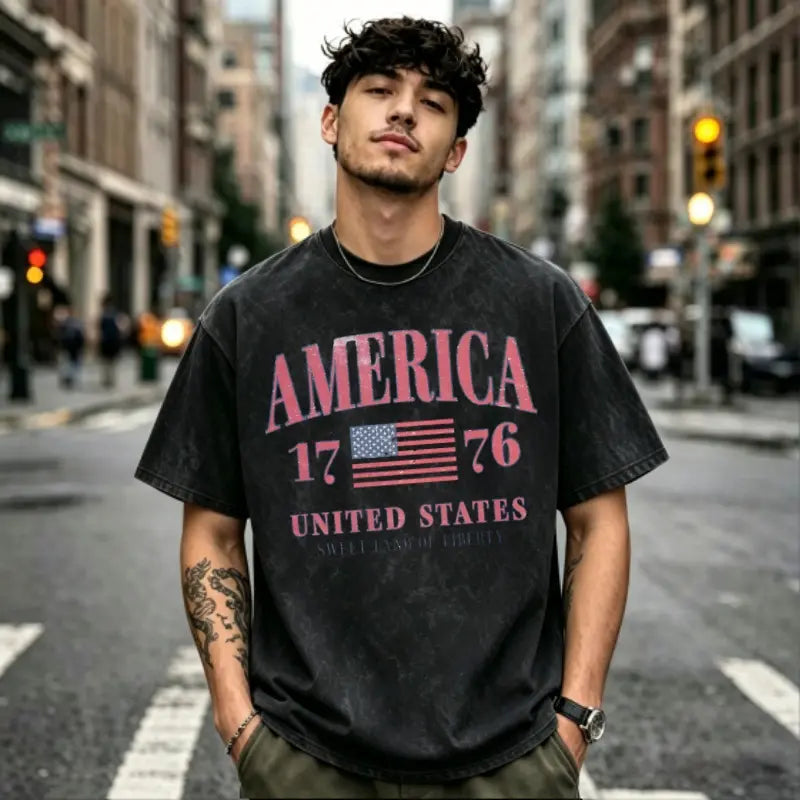 Retro America 4th Of July Shirt Preppy Fourth of July Tshirt Trendy Oversized USA Tee Aesthetic Patriotic Shirt Cute Summer