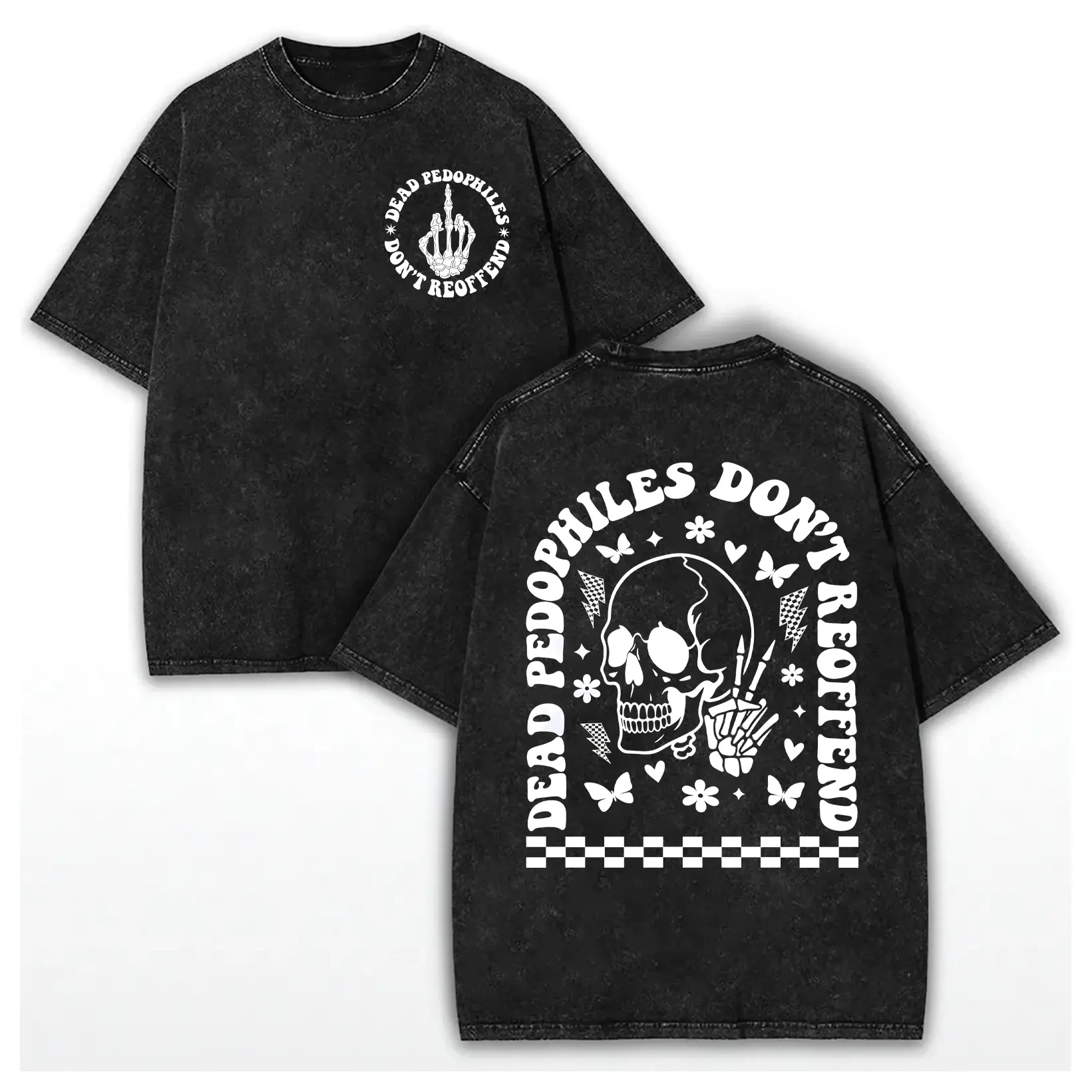 Washed Cotton Vintage Dead Pedophiles Don’t Reoffend Tee, Protective Parent Shirt We Love Our Kids Skull Middle Finger Graphic Tshirt, Unisex Justice Shirt