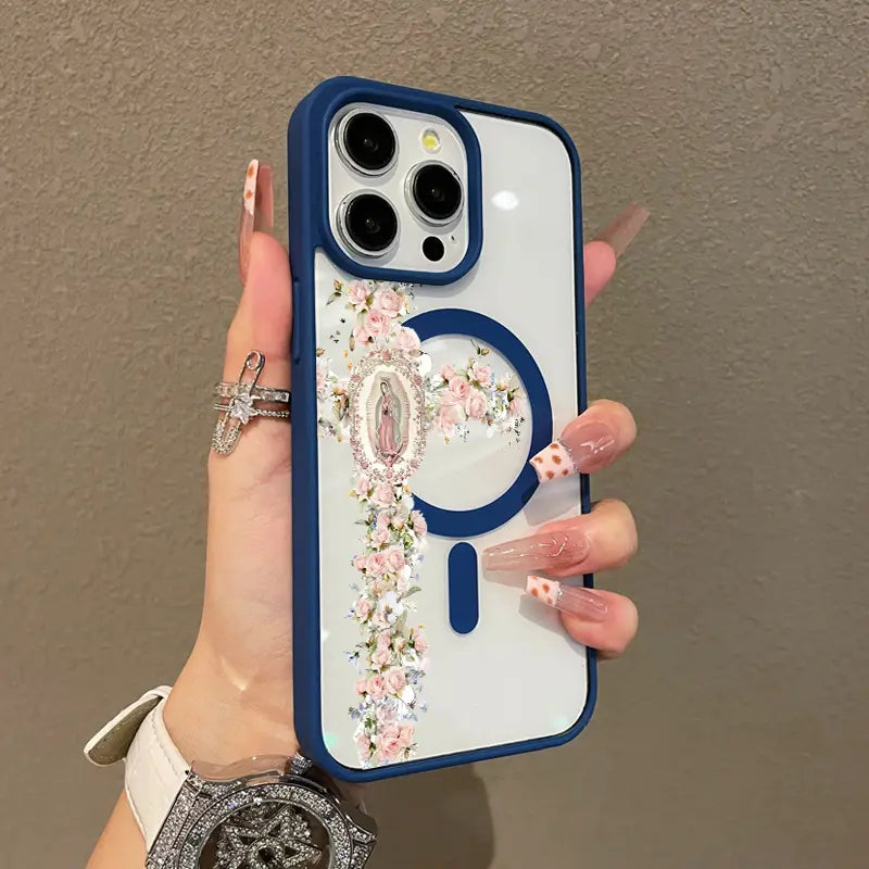 Floral Cross Aesthetic MagSafe Case – Slim Shockproof Silicone Cover for iPhone 17 Pro Max