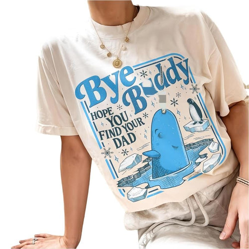 100 % Baumwoll-T-Shirt „Bye Pal Hope You Find Your Dad“, Narwal-Weihnachts-T-Shirt, Rundhalsausschnitt mit Weihnachtsmotiv, Wal-Motiv-T-Shirt (5IWZK) 