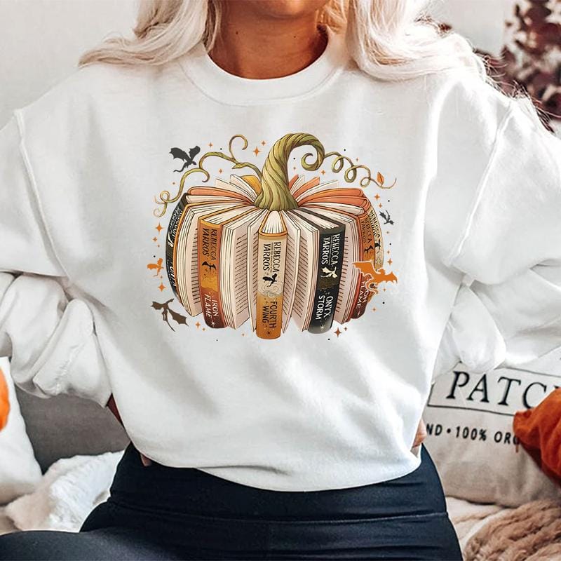 Fourth Wing Buch-Kürbis-Sweatshirt, Halloween-Shirt mit Fourth Wing-Motiv, Geschenkidee für Drachenliebhaber, T-Shirt für Buchliebhaber, Iron Flame Onyx Storm Fan-Shirt 