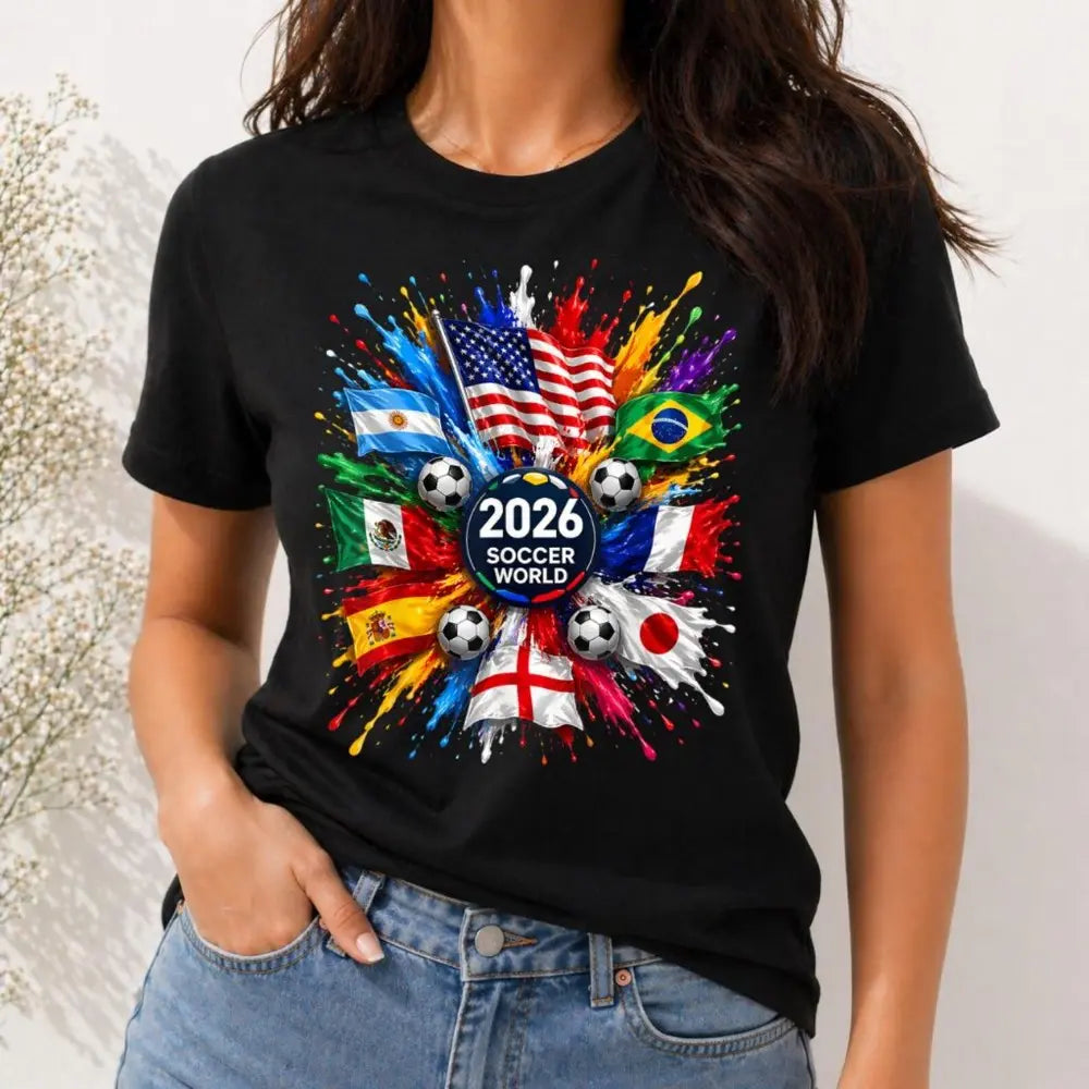 Unisex 2026 New Soccer T-Shirt - 100% Cotton, Stylish Flag Print