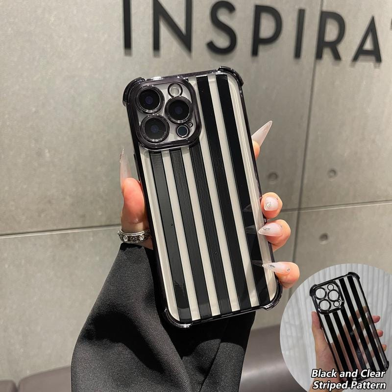 Black & Clear Checkerboard Four-Corner Drop-Proof TPU Phone Case for iPhone an d Samsung Galaxy 17 Air 16Pro Max 15 14Plus 13, S26Ultra S25 S24 S23  Simple and stylish camera protection Shockproof Anti-Drop Protection Durable Phone Case.HY13
