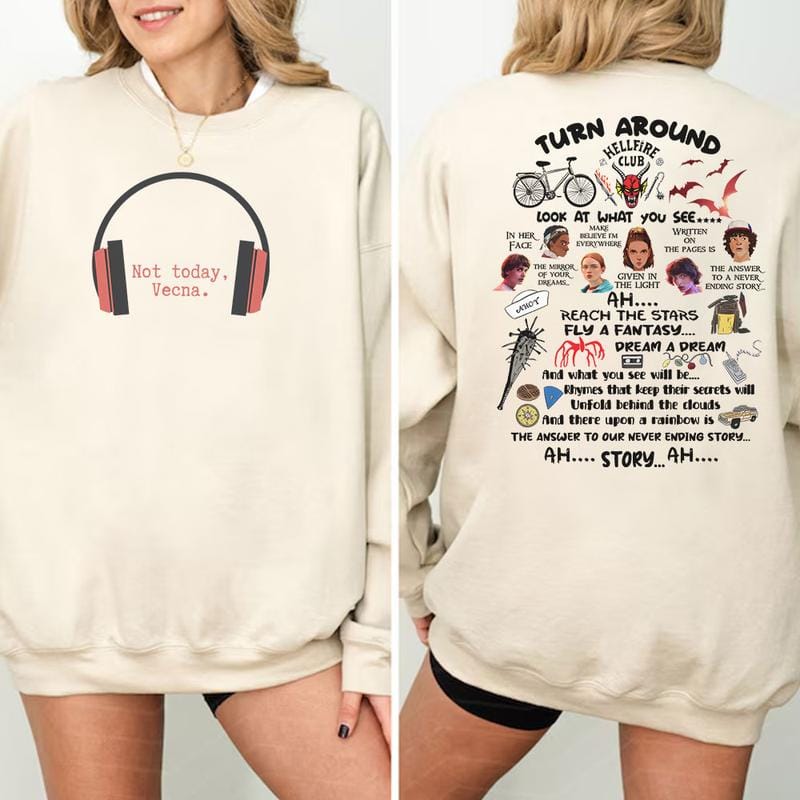 Lustiges „Not Today Vecna“-Shirt, „Never Ending Story“-Sweatshirt (2 Seiten), Weihnachtspullover, Retro-Grafik-Rundhalsausschnitt, Geschenk für Stranger Things-Fans, Hoodie 