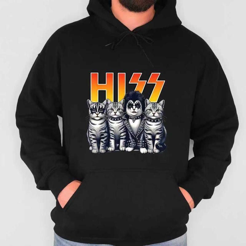 Niedliches T-Shirt mit Katzenmotiv: „Hiss Cats Rock Kittens Kitty Rocking Music Cat Lovers Men T-Shirt“ (Herren, Damen, Unisex, Kurzarm, Freizeit, Grafik) 
