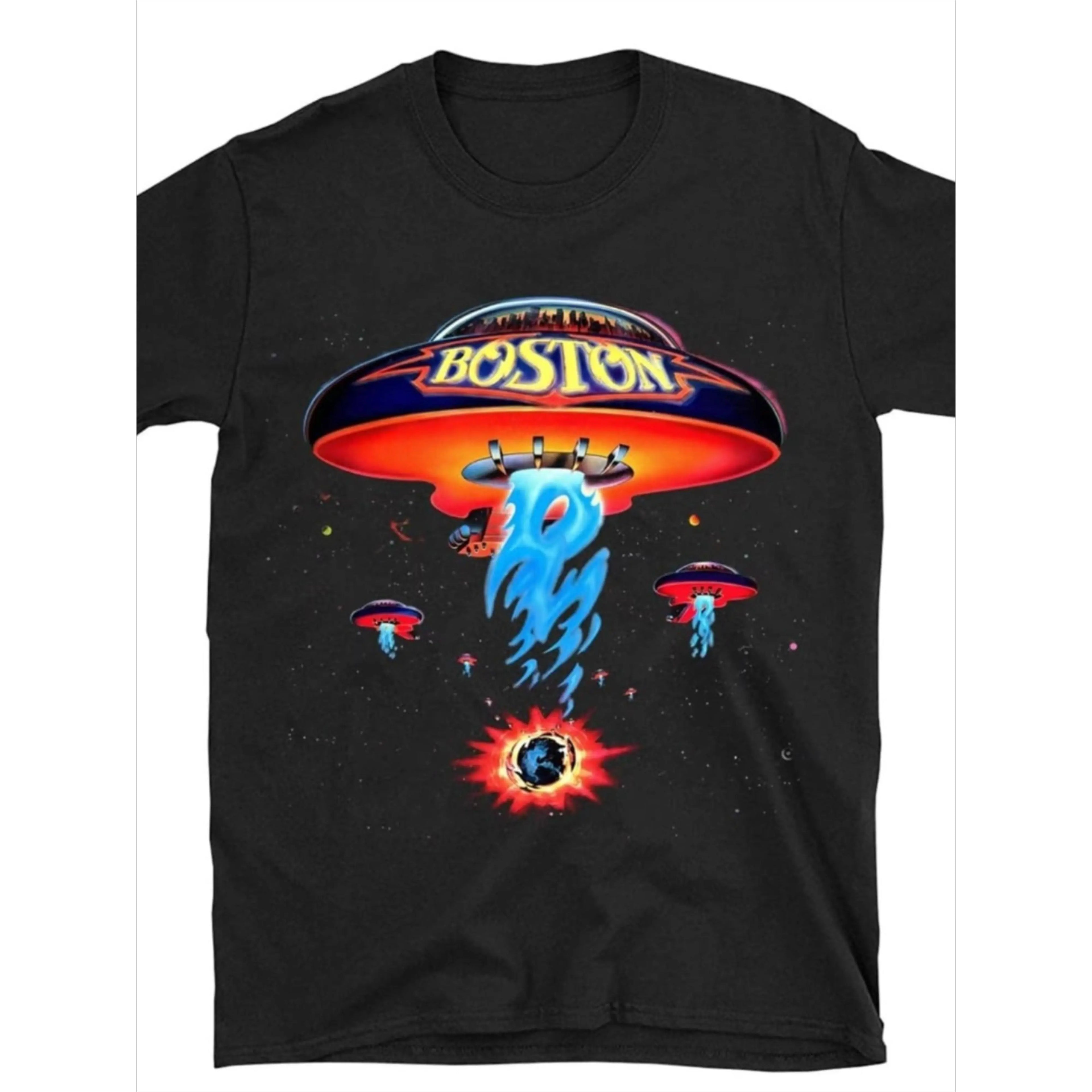 100% Cotton Boston Band T-Shirt Poster Shirt Spaceship Rock Band T-Shirt Men'S Black Golf Gift T-Shirt For Men And Women