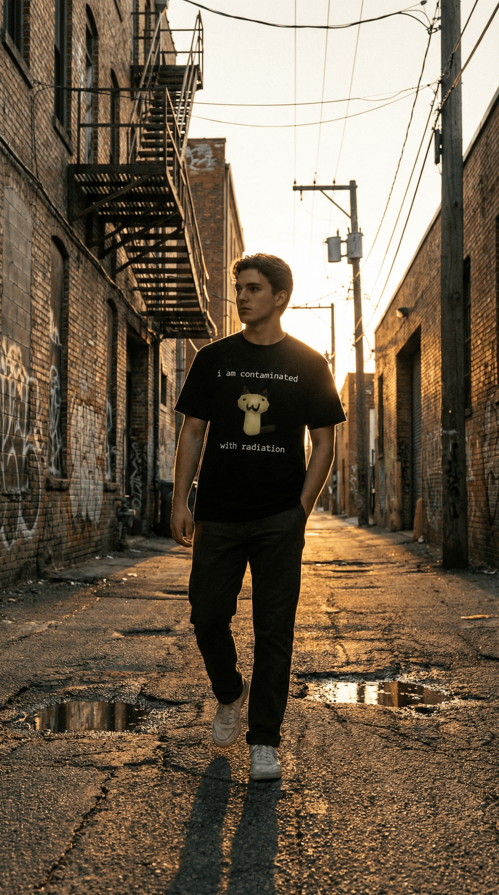 I Am Contaminated with Radiation Funny Cat Meme T-shirt