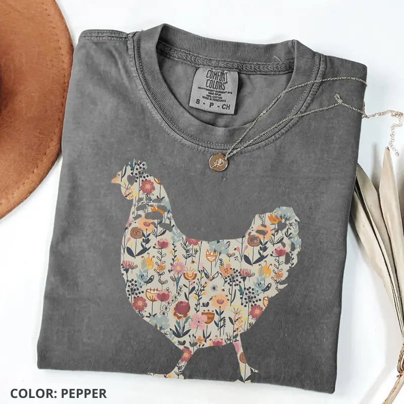 Comfort Colors Funny Chicken Shirt, Floral Farm T-Shirt, Retro Farmhouse Hen Tee, Cute Chicken Lover Gift for Women, Backyard Farm Aesthetic Top