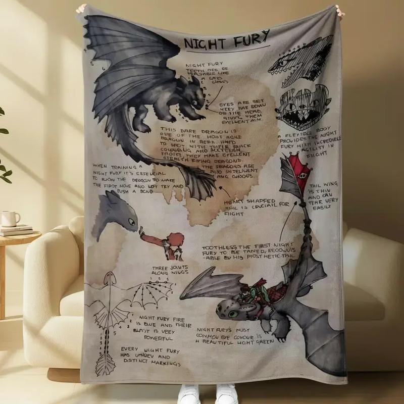 How to Train Your Dragon Sketch Throw Blanket, Night Fury Art Design Fleece Blanket, Slogan Print Blanket, Cozy Blanket for Fantasy Lovers, Soft & Warm