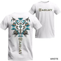 Ariat Tribal Bull Skull T-Shirt Western Aztec Feathers Graphic Unisex Tee
