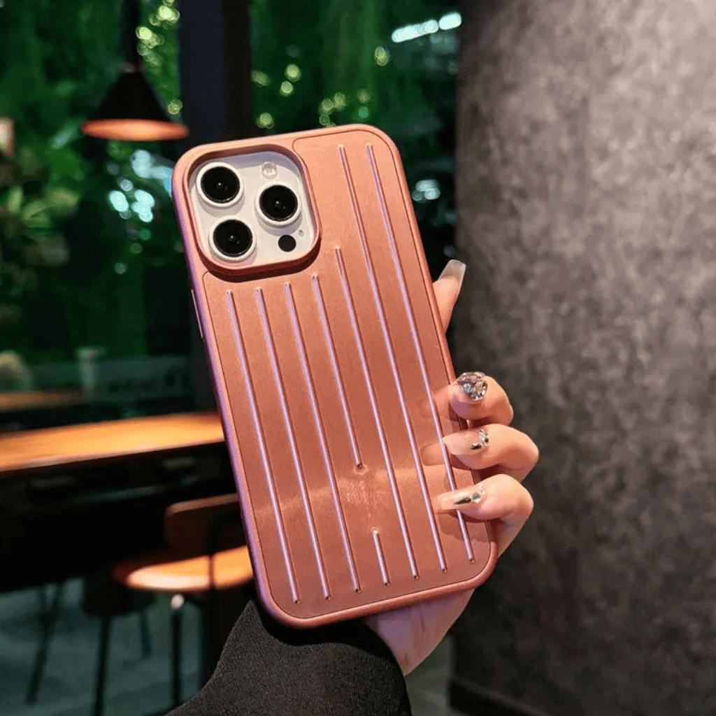 Aluminum Alloy Vertical Lines Phone Case – Premium Shockproof Protective Cover for iPhone 11–17 Series