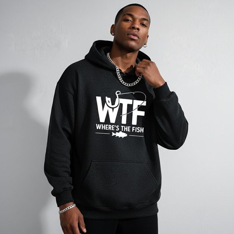 Lustiger Herren-Hoodie mit Angelmotiv – Langarmpullover aus Baumwollmischgewebe, normale Passform | Weiches und atmungsaktives Material, strapazierfähiger Druck, hoher Tragekomfort, maschinenwaschbar, lässiger Streetwear-Look 