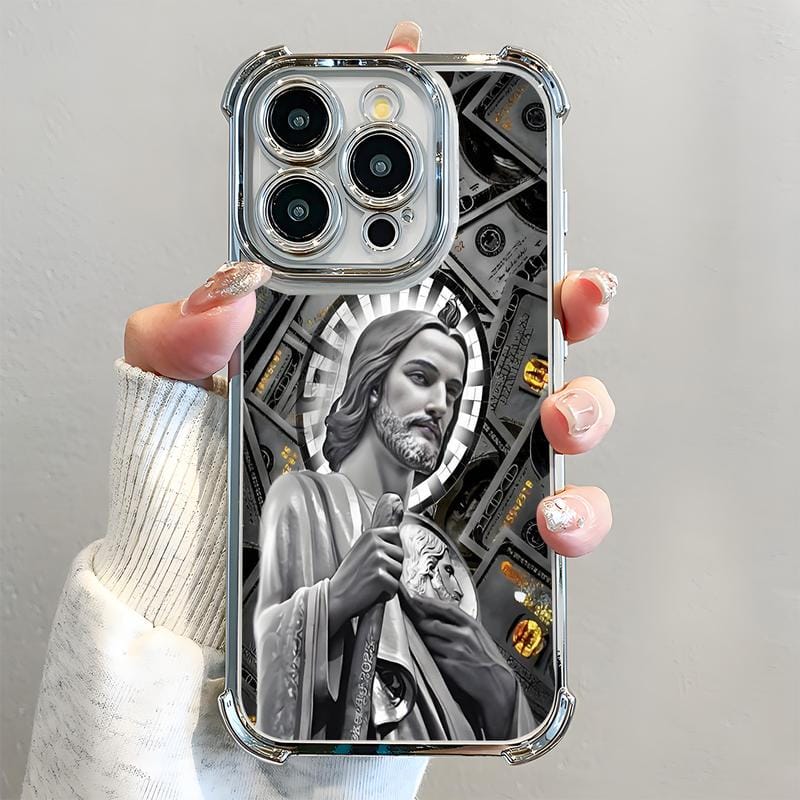 San Judas Tadeo Electroplated TPU Shockproof Phone Case for iPhone X–17 Pro Max