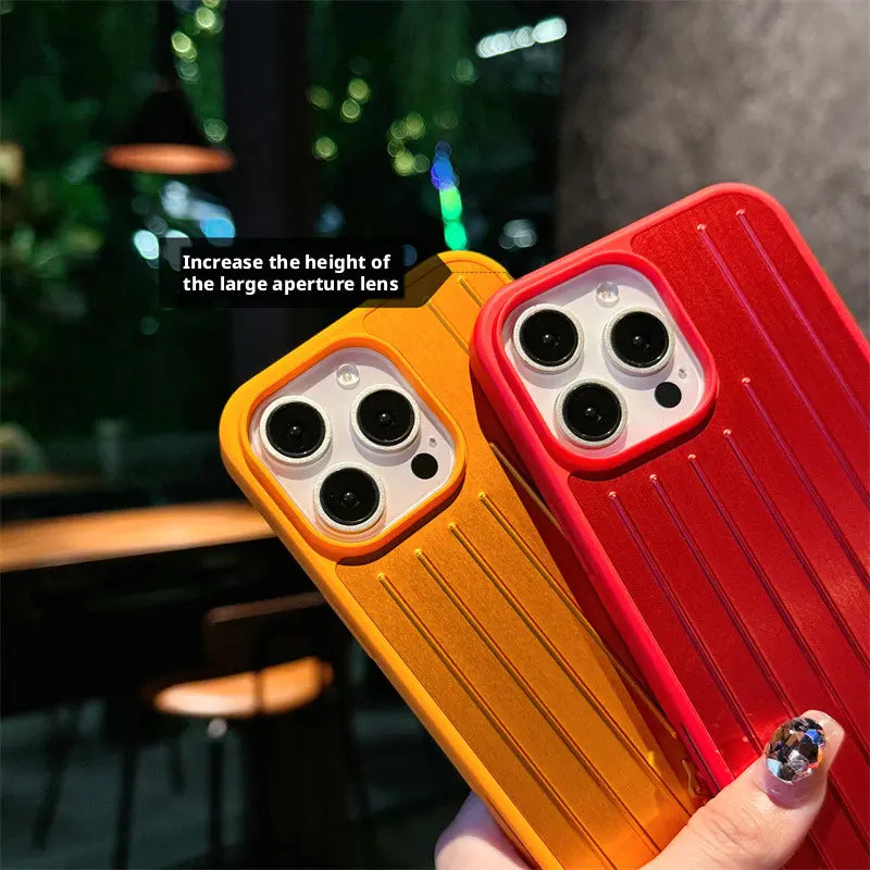 Aluminum Alloy Vertical Lines Phone Case – Premium Shockproof Protective Cover for iPhone 11–17 Series
