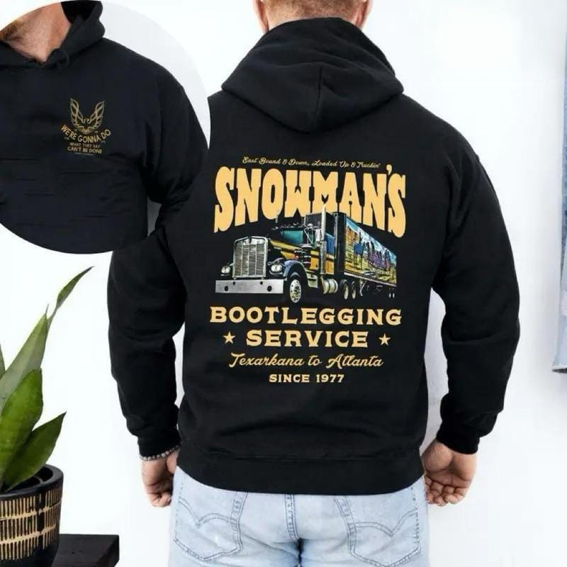 Hoodie mit dem Aufdruck „Snowman's Bootlegging Service“, Sweatshirt „Smokey and the Bandit“, lustiges T-Shirt für Filmfans 