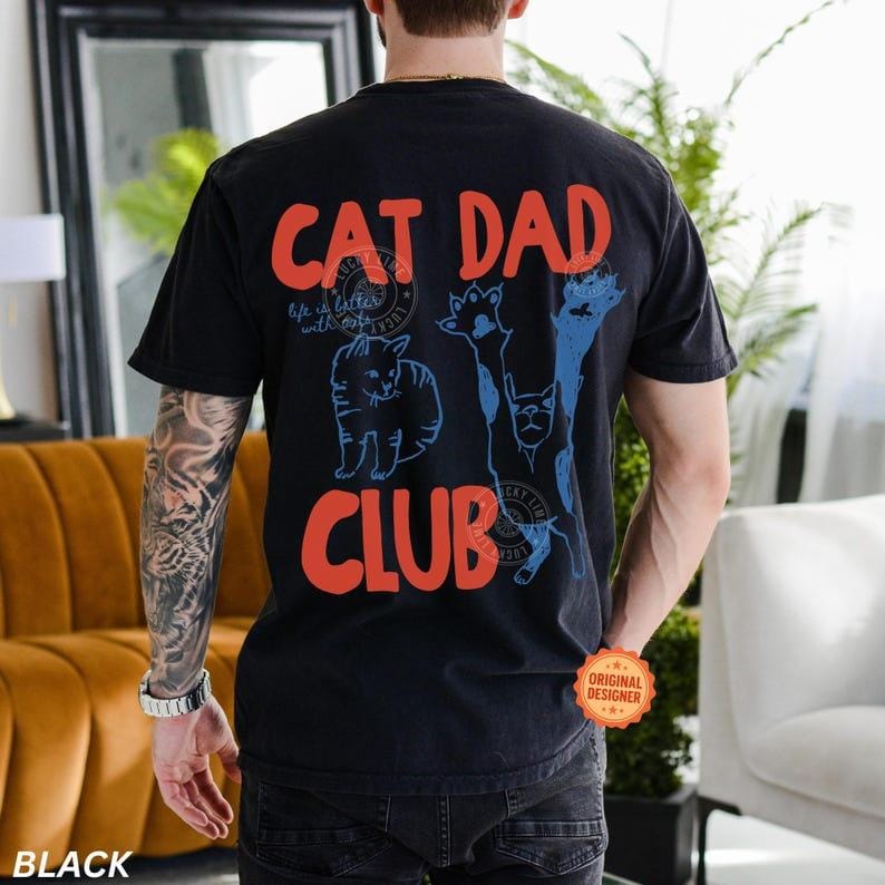 Katzenpapa-Shirt, Katzenpapa-T-Shirt, Comfort Colors Katzenpapa-Club-T-Shirt, Lustiges Katzen-Shirt mit Rückendesign, Katzenliebhaber-Shirt, Shirt für frischgebackene Katzenpapas, Haustierbesitzer 