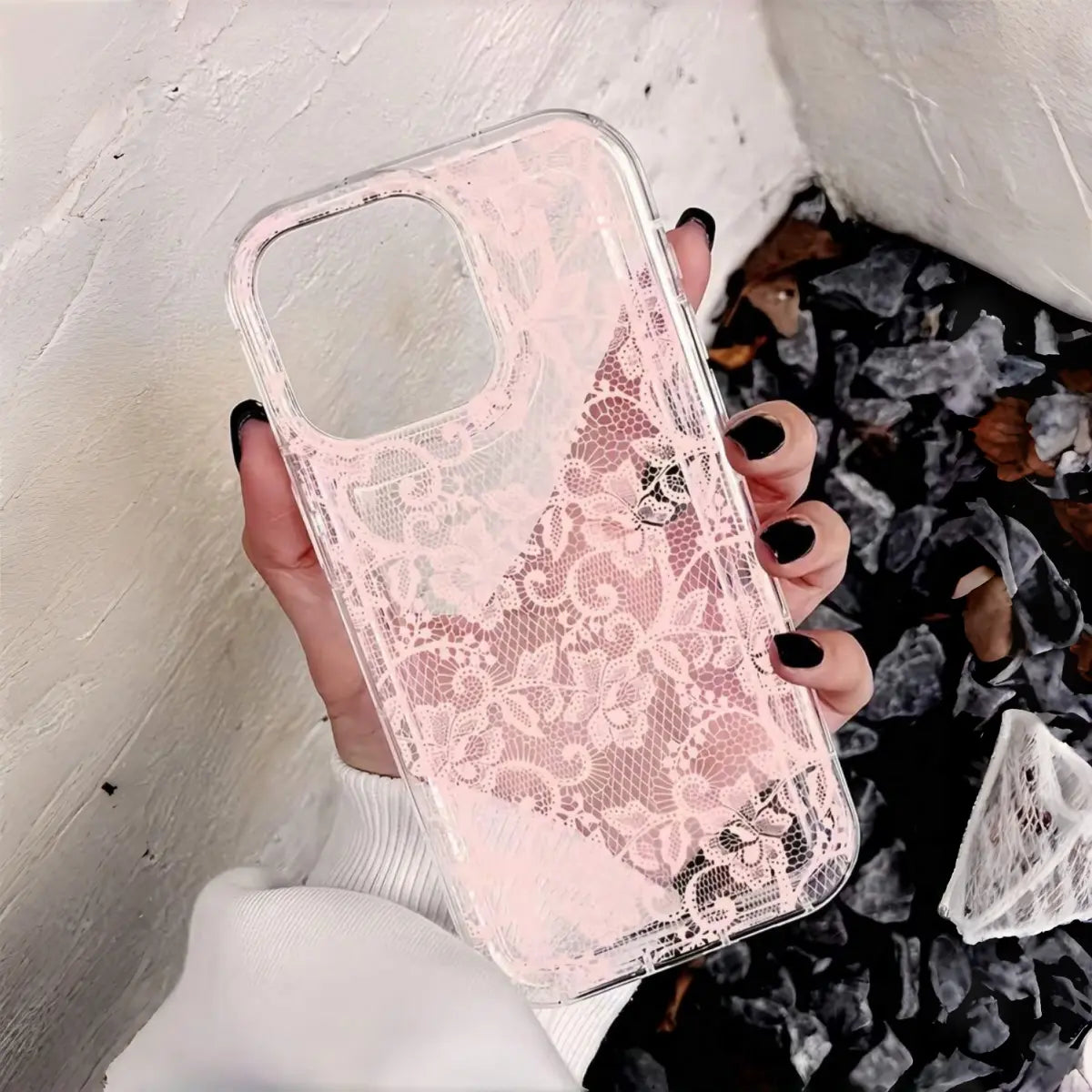 Romantic Lace Transparent Air Cushion Case for iPhone 17–11 Pro Max, Plus & Air – Bride-to-Be Engagement Gift