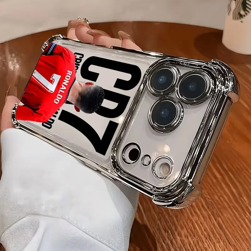 Electroplated Transparent Football Phone Case – Shockproof TPU Airbag Cover for iPhone 17 Pro Max