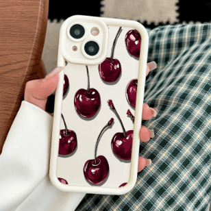 Sexy Wine Cherry Pattern Phone Case , Soft Silicone Tpu Protection and Shockproof For iPhone 17 16 15 Pro Max 14 16Pro 13 12 11 X Plus Air Mini 17E Girl