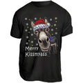 Lustige Weihnachtsmannmütze mit Eselmotiv und T-Shirt mit dem Aufdruck „MERRY KISSMYASS“ – Unisex-Freizeit-T-Shirt – Humorvolles Outfit für die Weihnachtsfeier 