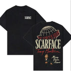 Scarface Two Sides Graphic Tee - The World is Yours Design with Tony Montana Iconic Image Perfect for Movie Fans and Streetwear Enthusiasts Menswear Casual Crewneck Tshirt 100% Pure Cotton Y2K Streetwear Tee good  graphic  tees gifts for him 052