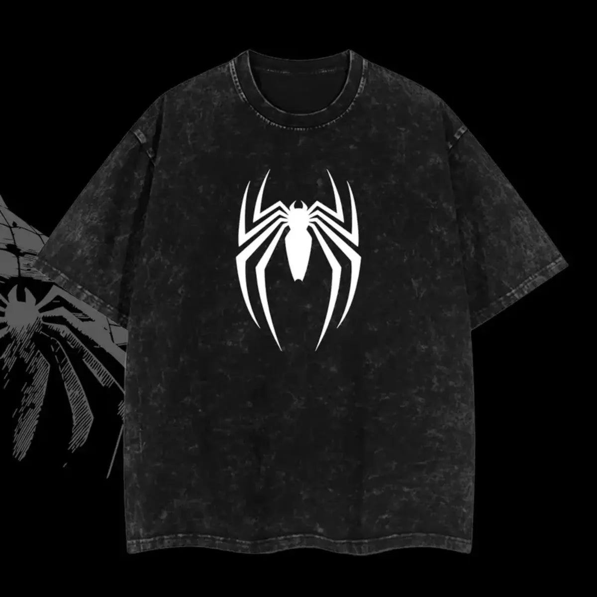 Spider Black Web Hero Washed Colors T-Shirt, Spider Graphic Tee, Vintage Y2K Spider Streetwear Shirt