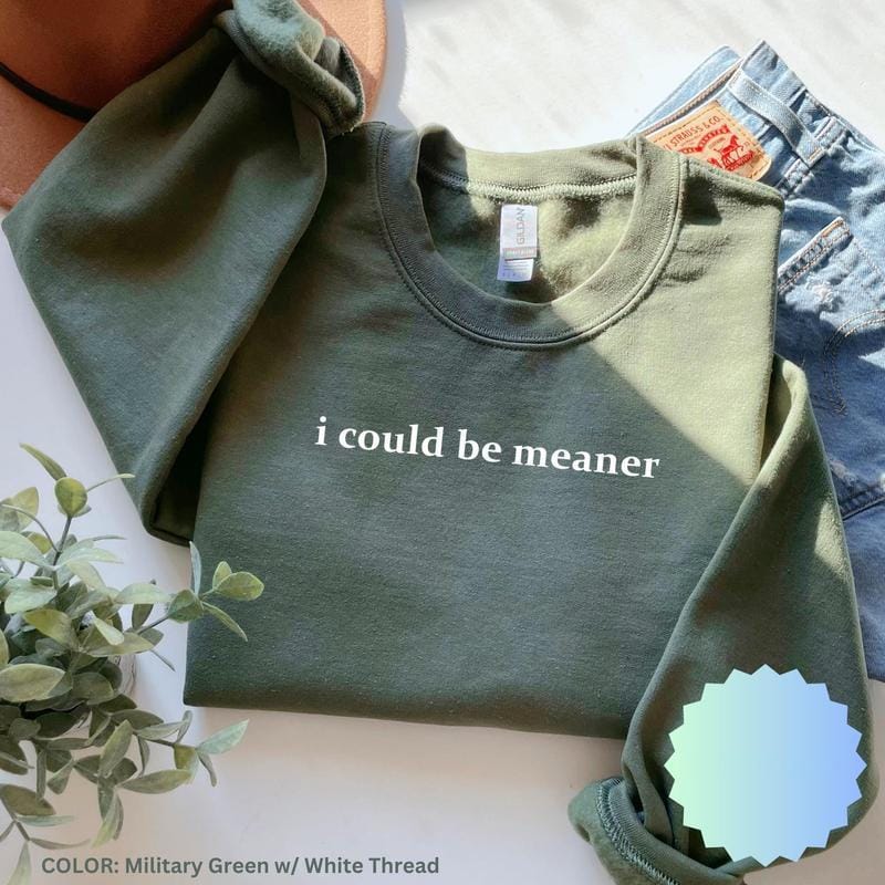 I Could Be Meaner Sweatshirt, Funny Sarcastic Quote Crewneck, Trendy Humor Graphic Top for Women - HARSIN