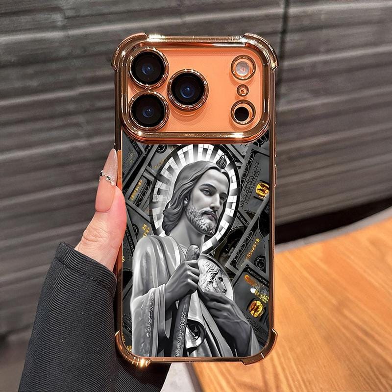 San Judas Tadeo Electroplated TPU Shockproof Phone Case for iPhone X–17 Pro Max