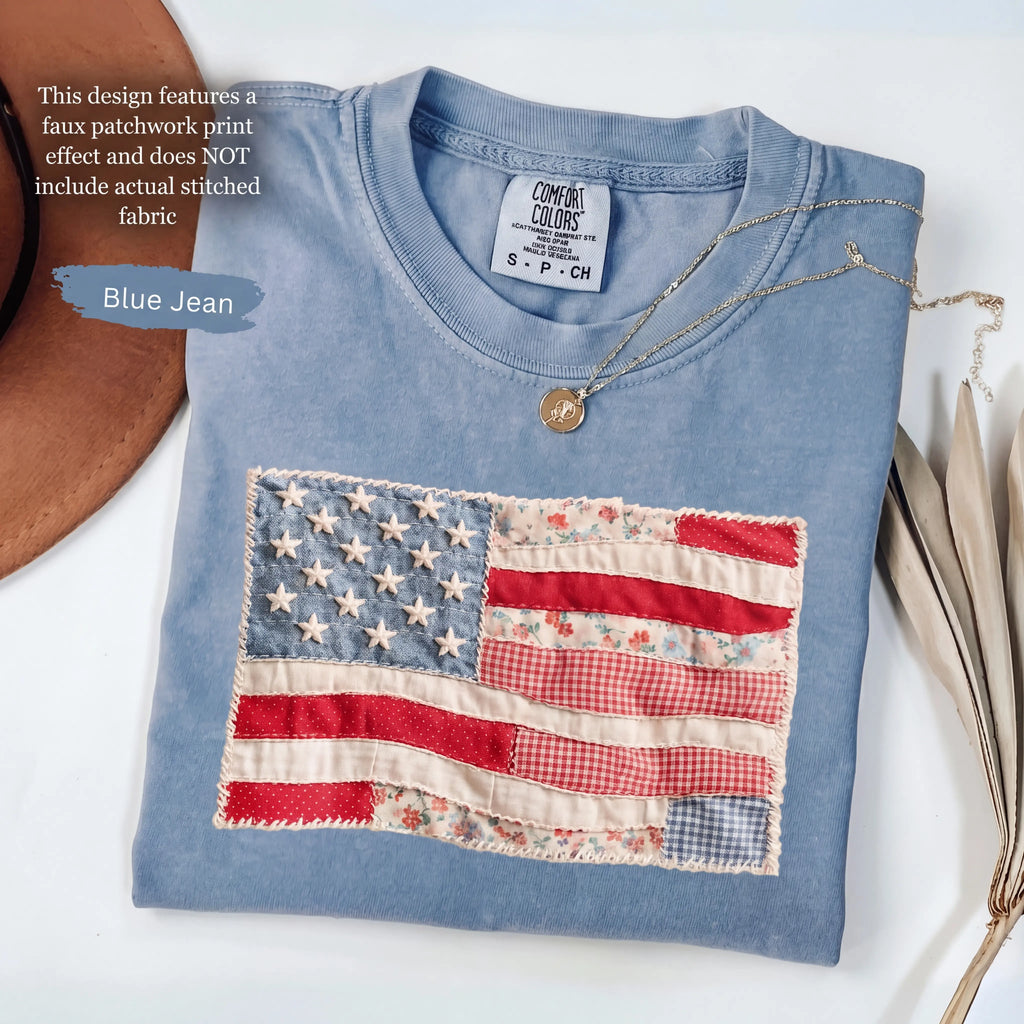 Memorial Day T-shirt American Eagle Independence Day 250 Years 1776 2026 Comfort Colors Retro American Flag Shirt, Faux Patchwork, Digital Print, vinyl ink