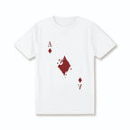 Men's Cotton Crew Neck T-Shirt with Bold Spade Ace Graphic Print - Regular Fit, Stretch Knit Fabric, White Casual Short Sleeve Top for All Seasons, Plus Size Available, Summer Clothing |   Casual Style |   Machine Washable